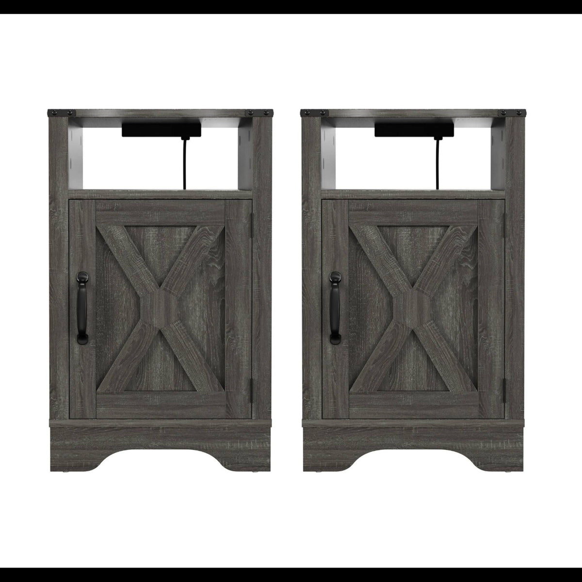 Farmhouse Nightstand with Charging Station & Storage - Multiple Colors