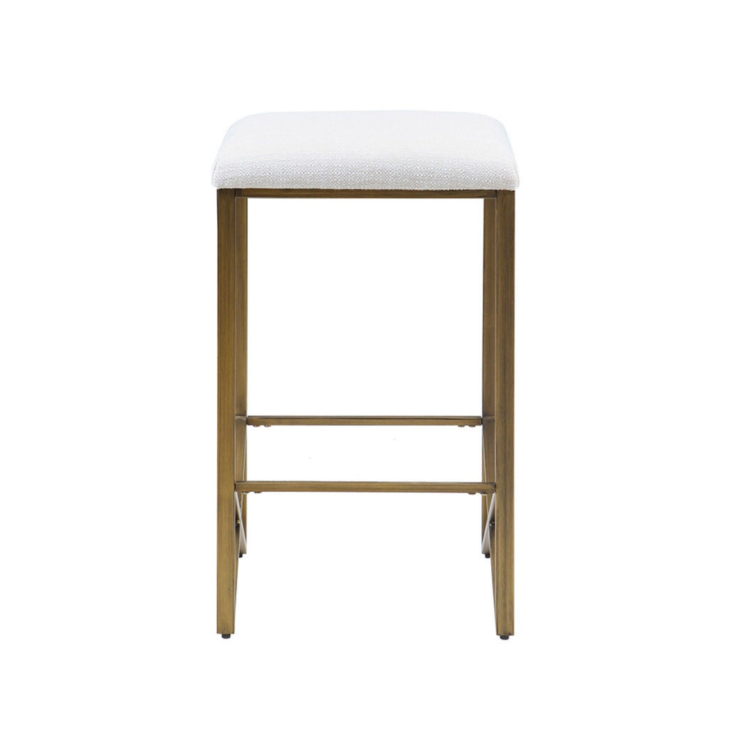 Ivory Backless Upholstered Counter Stool with Padded Seat - Bronze Base
