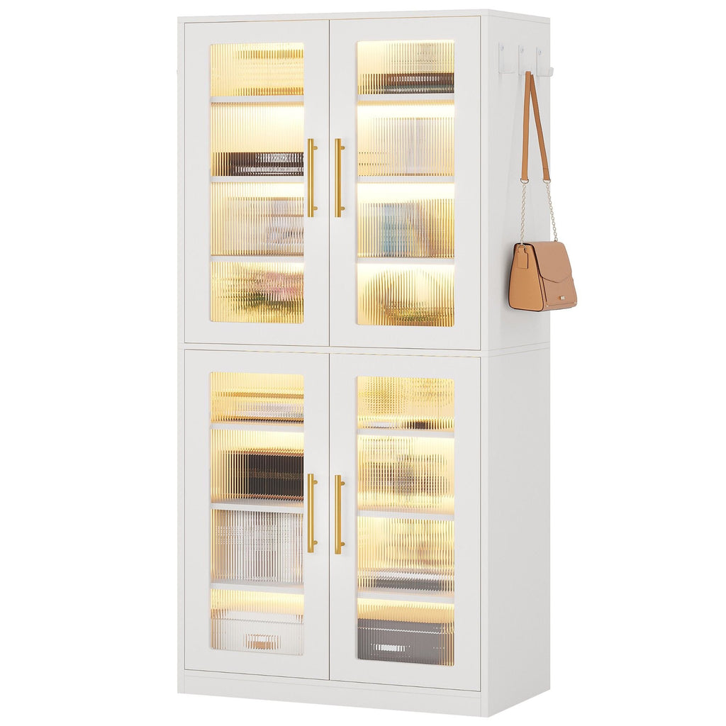 Bookcase With Doors and LED Lighting with Adjustable Shelves - Black, Gray, White