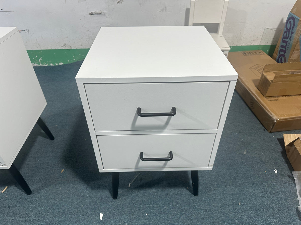 Modern 2-Drawer Nightstand with Metal Legs - White MDF