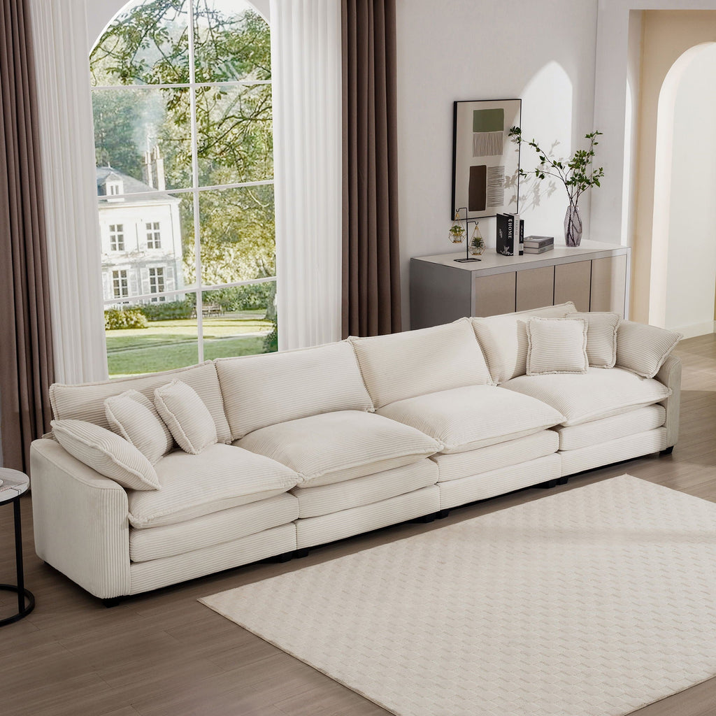 Modern Upholstered 4 Seater Fabric Sofa with Arm and Throw Pillows - Multiple Colors