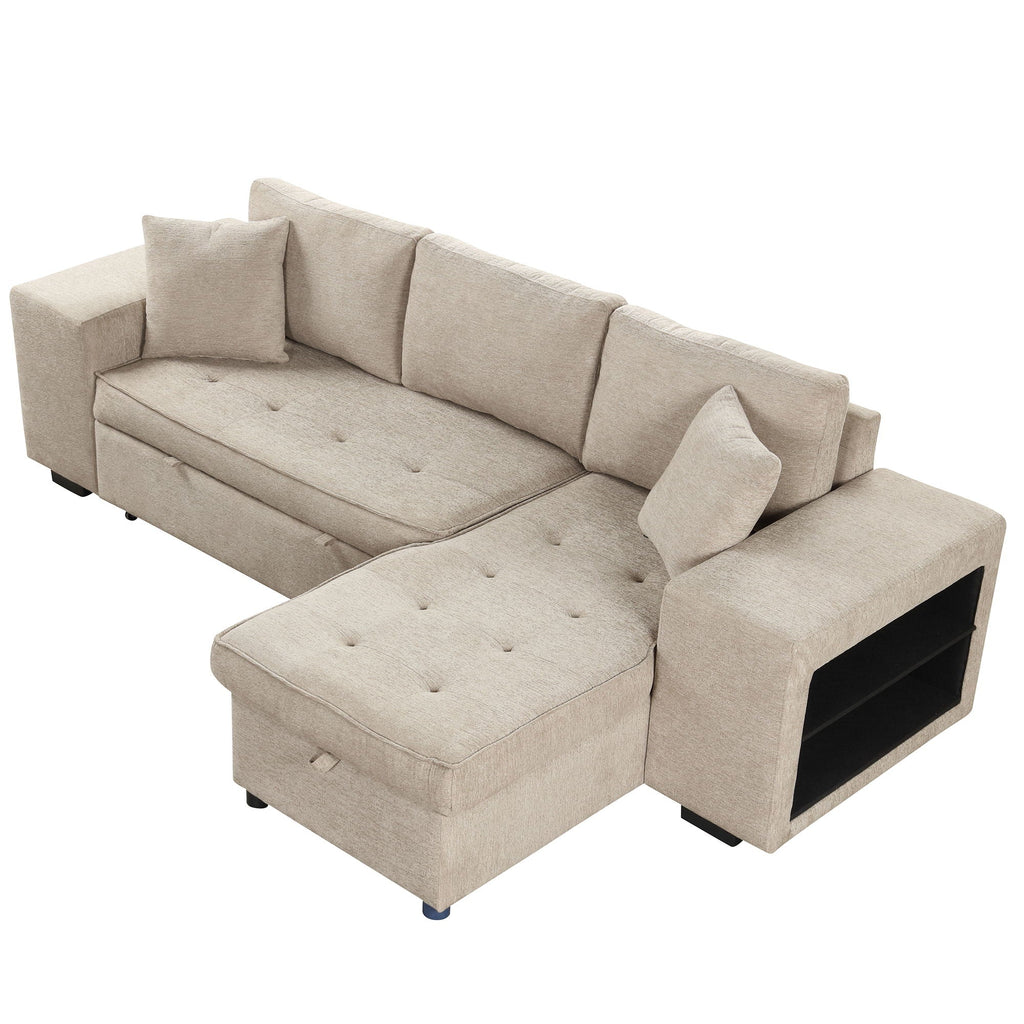 Reversible L-Shape Sleeper Sectional Sofa with Storage Chaise and 2 Stools - Multiple Colors