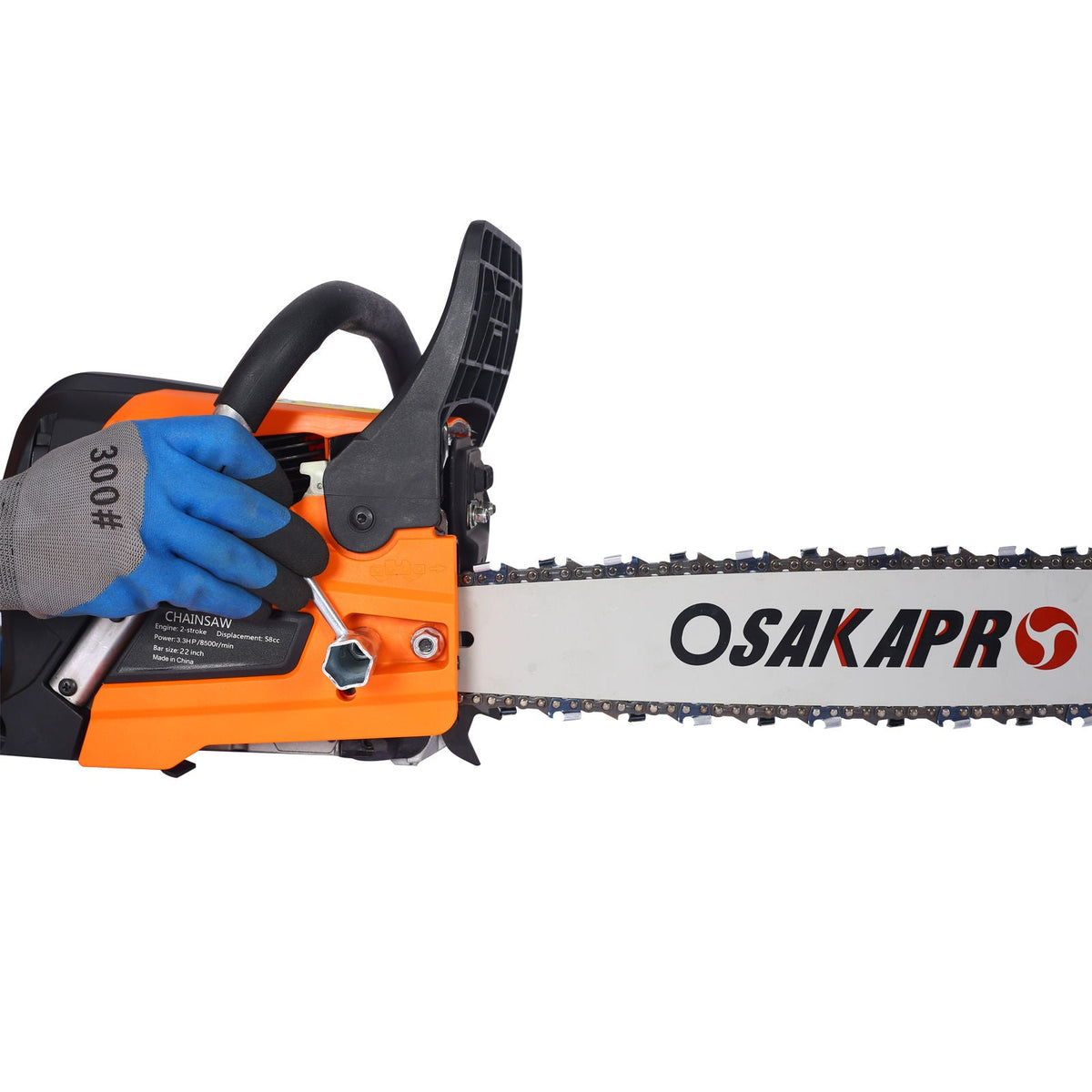 High Performance 22" Gasoline Chainsaw with 58cc Engine - Orange