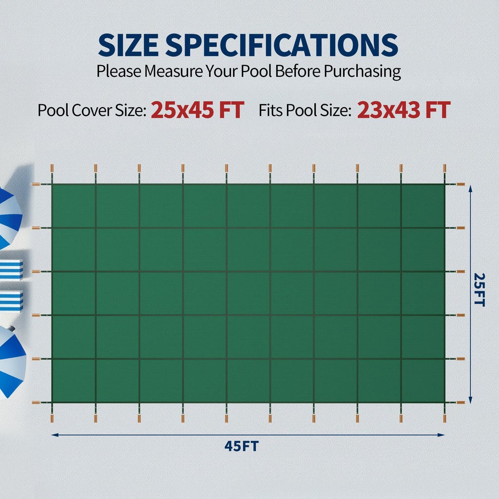 Polypropylene Mesh Swimming Pool Safety Cover with Hardware - Green or Blue