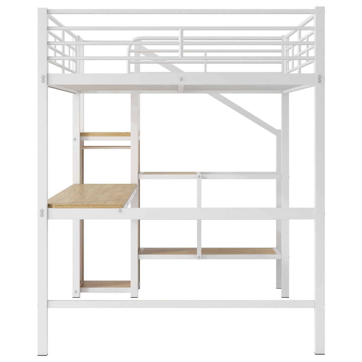 Full Size Loft Bed with Desk, Storage Staircase & Wardrobe - Black or White