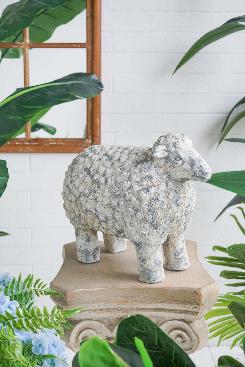 Magnesium Sheep Figurine with Weathered Finish - White & Gray