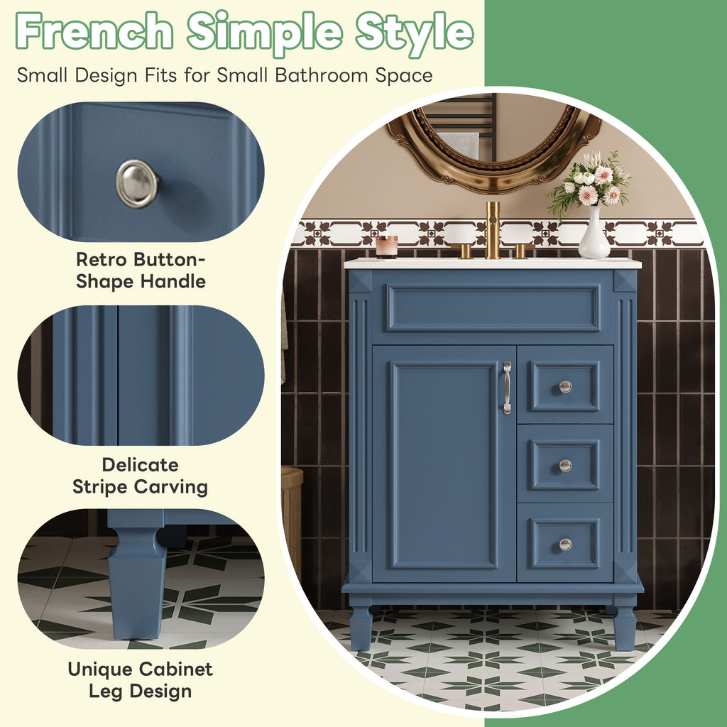 Blue Bathroom Vanity With Ceramic Sink, Two Drawers and Adjustable Shelf