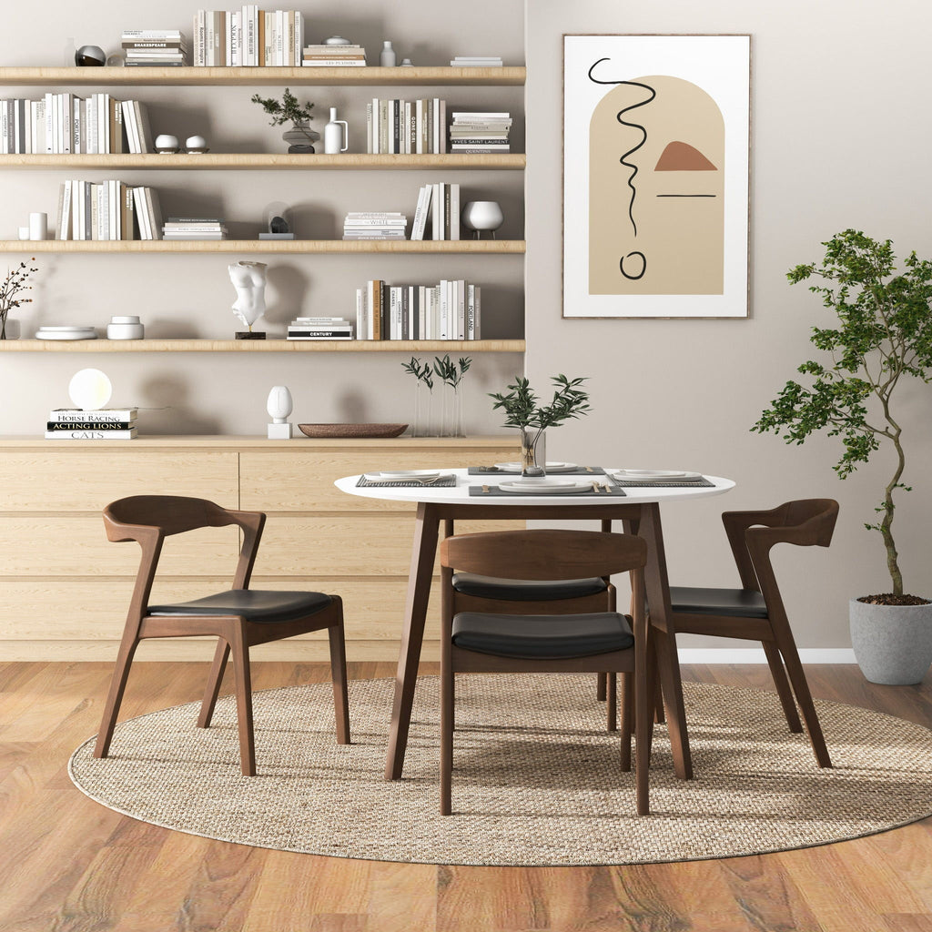 White 5 Piece Dining Table Set with Solid Wood Base - Alina