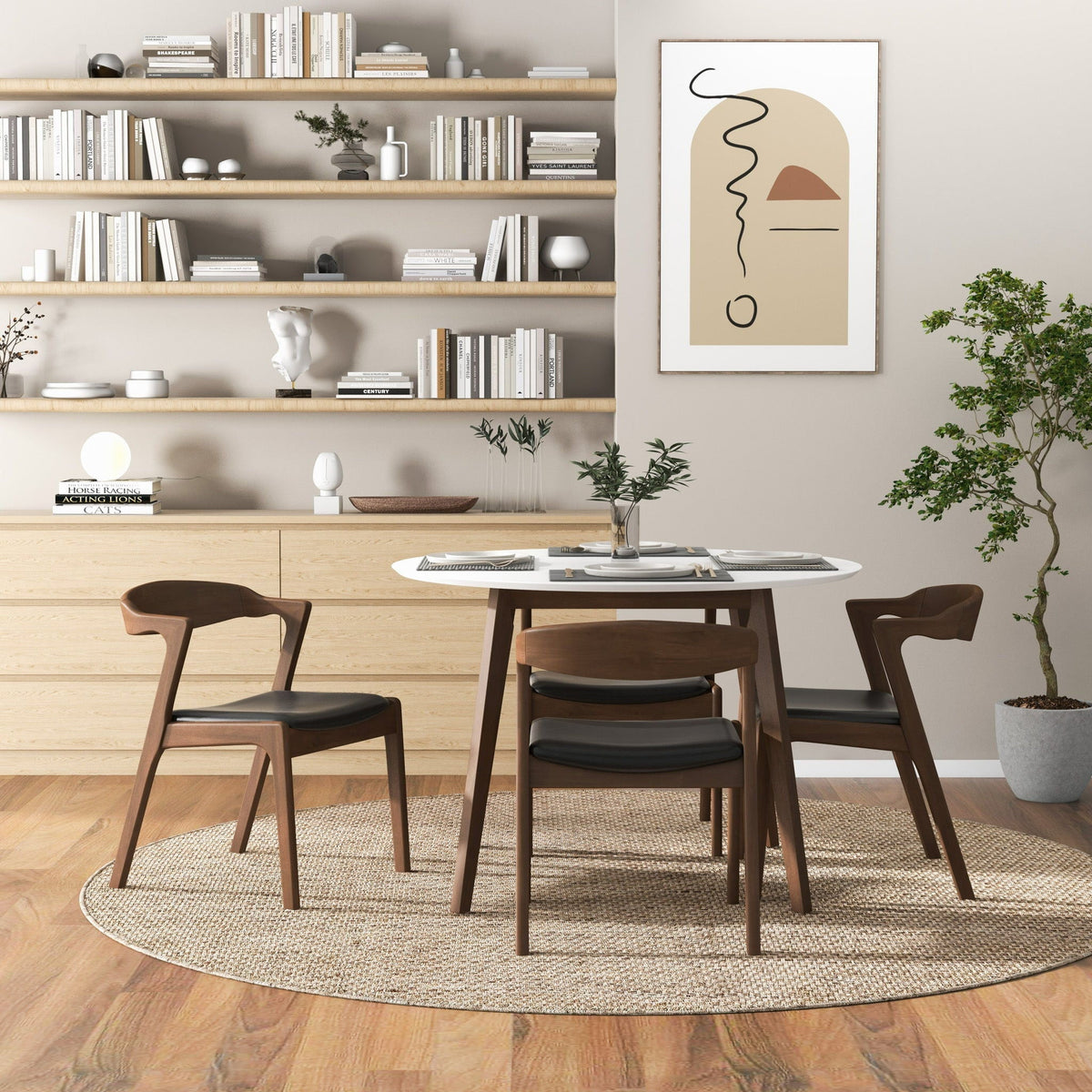 White 5 Piece Dining Table Set with Solid Wood Base - Alina