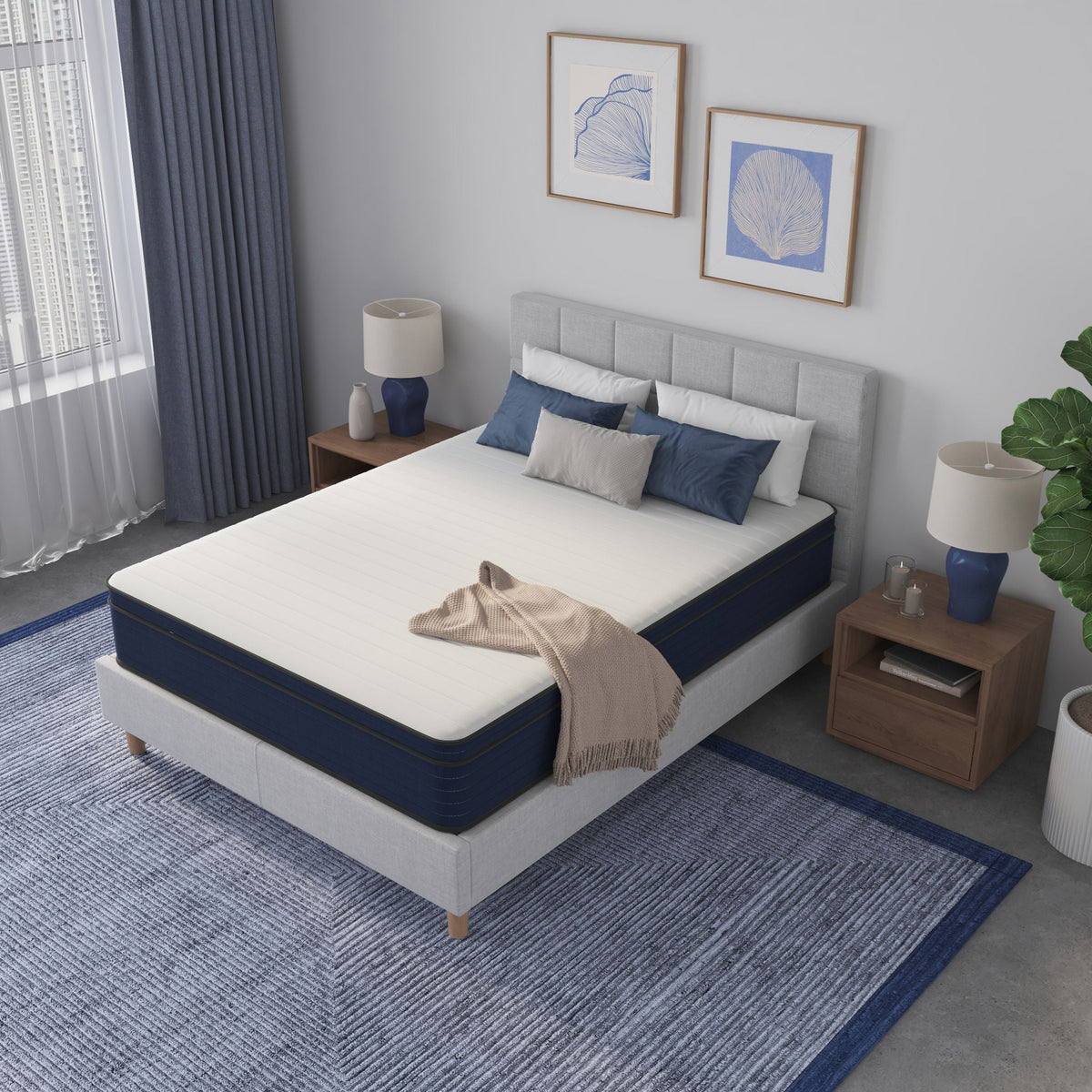 12" Medium Firm Euro Top Hybrid Cooling Gel Infused Mattress - White