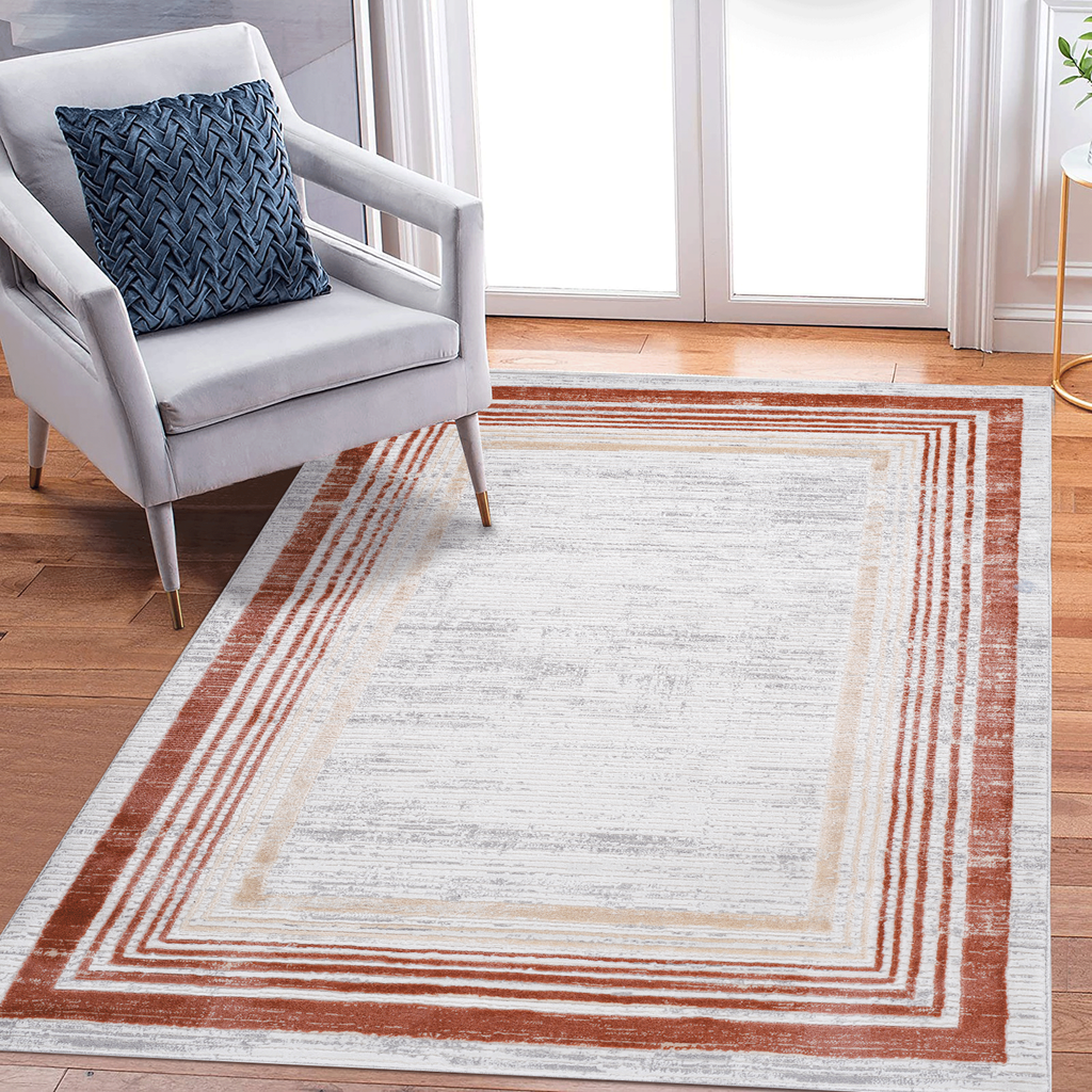 NAAR MARFI Collection 8X10 Brown / Ivory / Bordered Area Rug