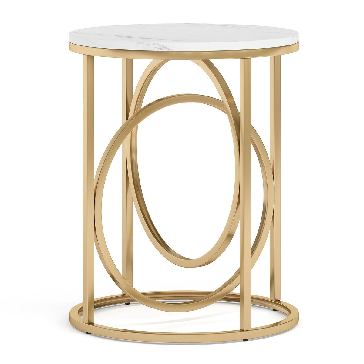 Round End Table with Faux Marble Top - White and Gold