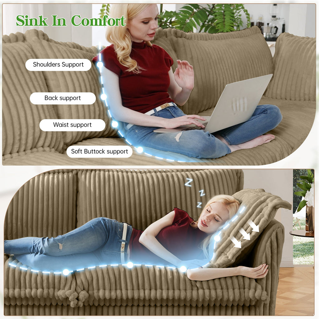 Modern Slipcovered 2-Seat Sofa Couch with Removable Covers - Camel Corduroy