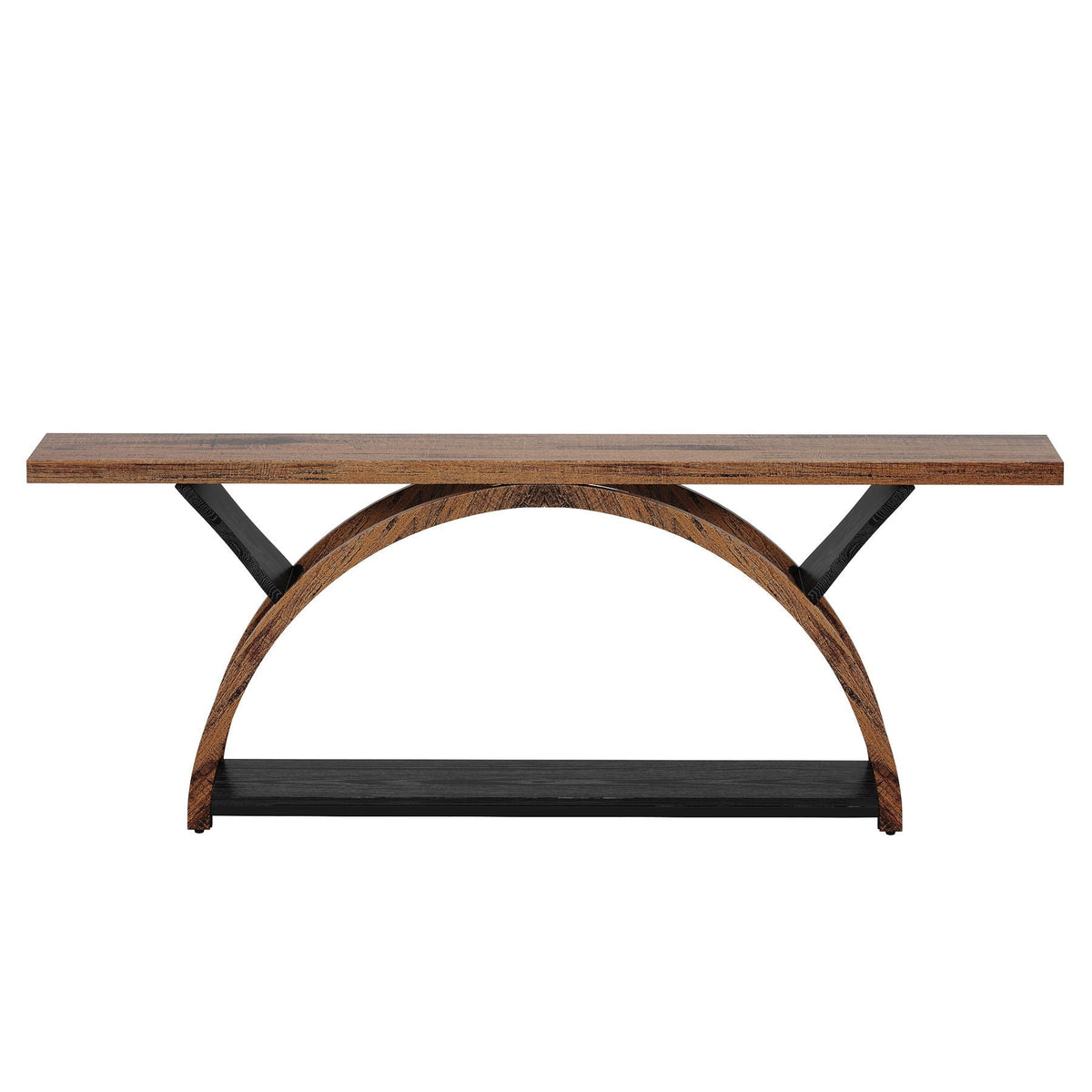 Console Table with 2-Tier Storage and Half Moon Frame - Brown / Black