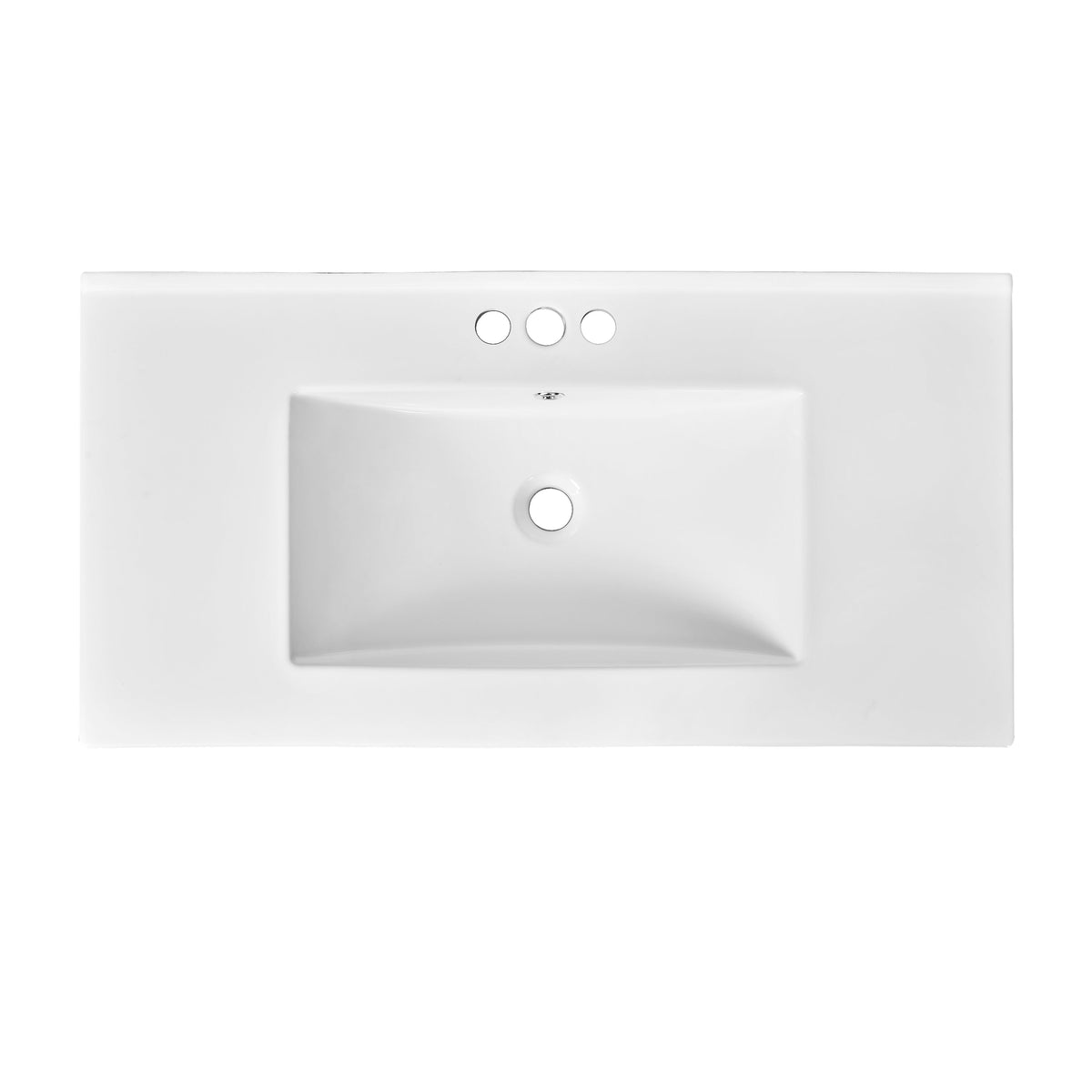 36" Single Bathroom Basin Sink with 3 Faucet Holes - Ceramic White