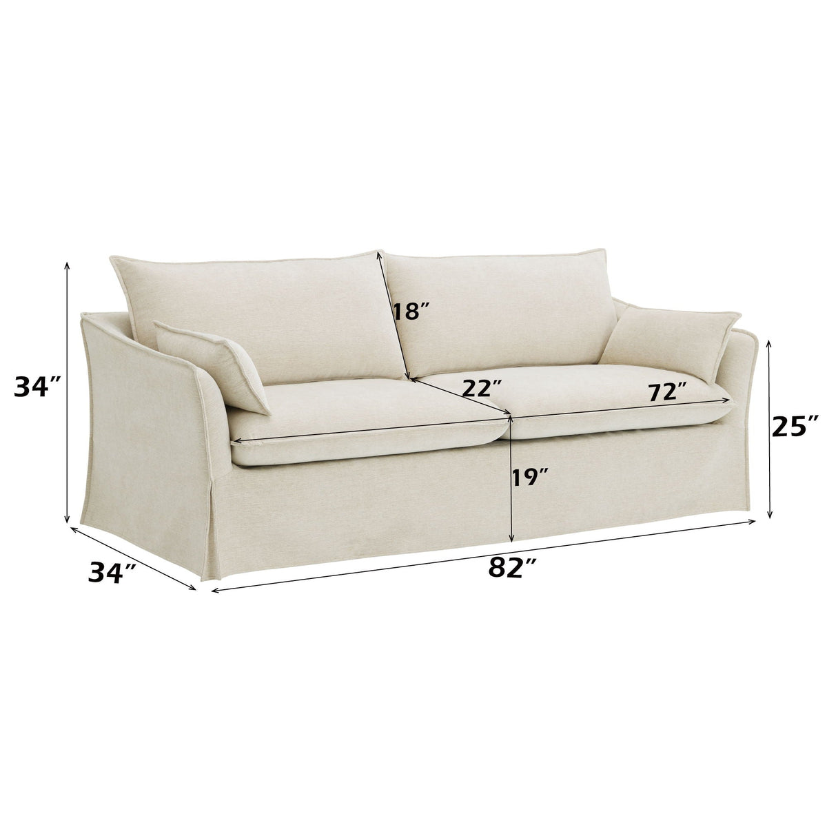 Shane - Sofa With 2 Pillows - Beige