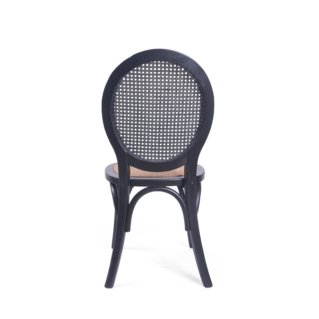 Vintage Rattan-Style Dining Chair MP2 Set of 2 with Elm Wood Frame - Matte Black