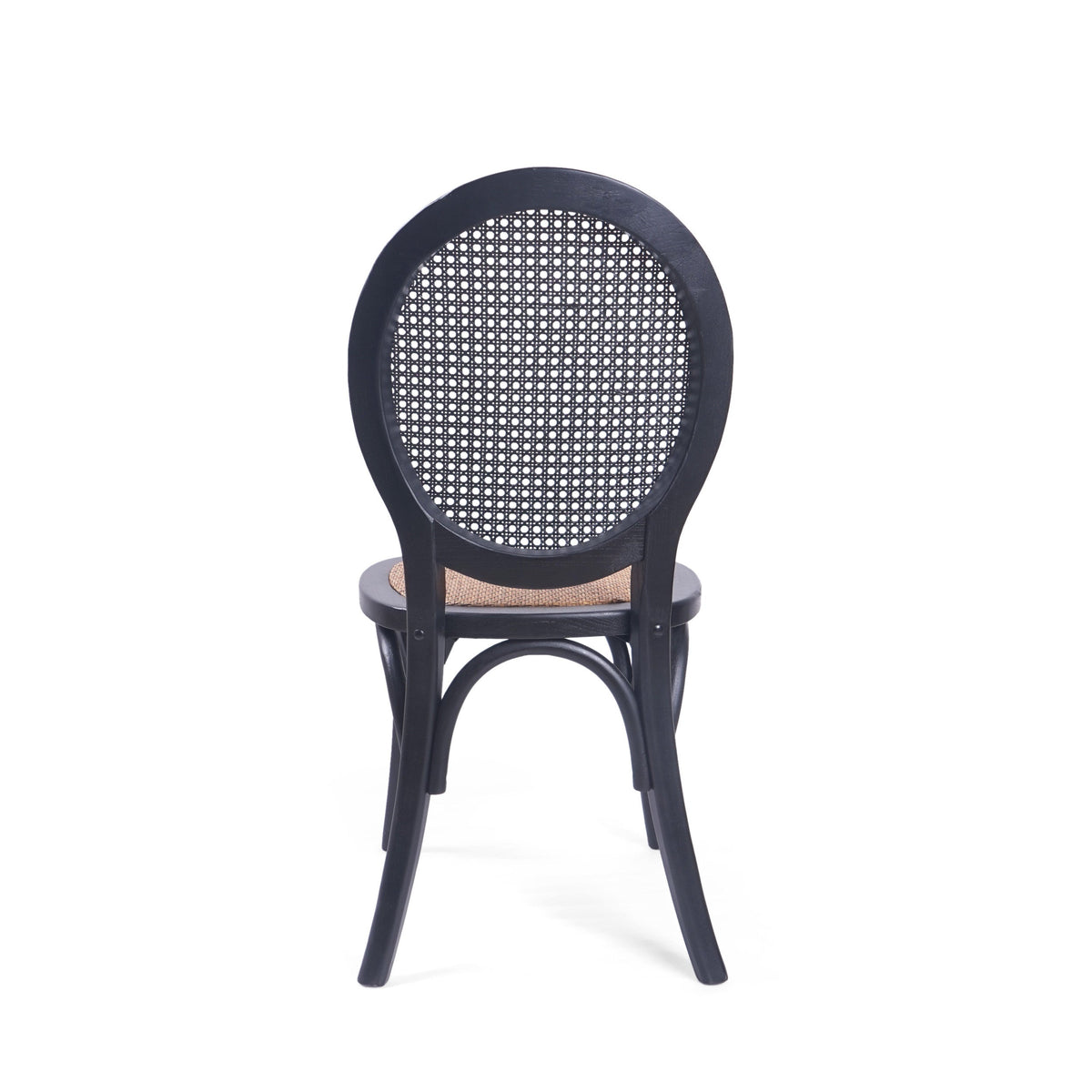 Vintage Rattan-Style Dining Chair MP2 Set of 2 with Elm Wood Frame - Matte Black