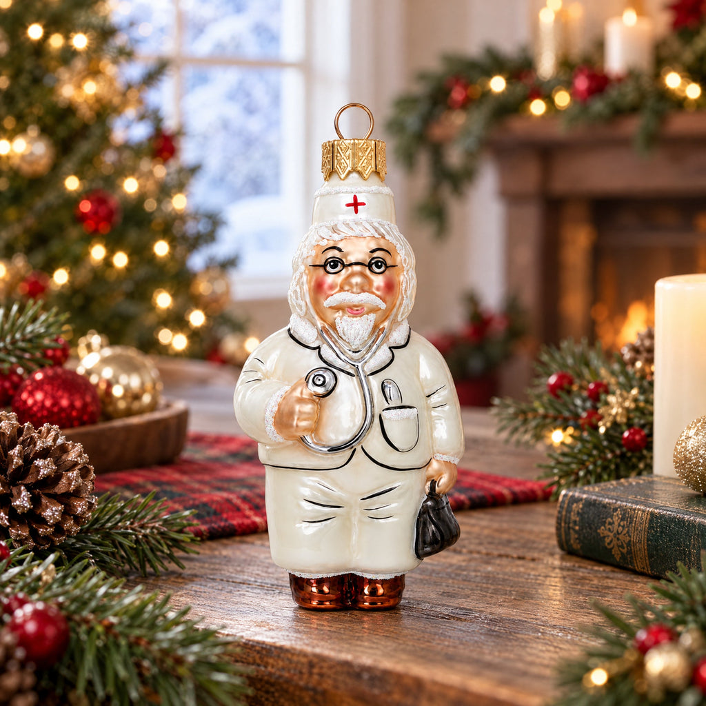 Doctor with Stethoscope Glass Christmas Ornament