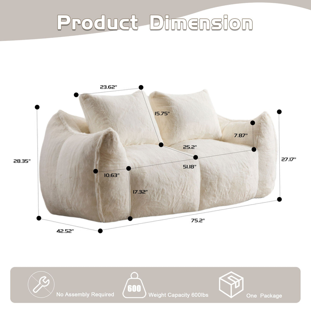 Ultra Soft Faux Fur Bean Bag Loveseat with Shredded Sponge Filling - Multiple Colors