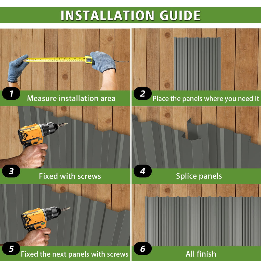 Corrugated Galvanized Steel Roofing Panels - 10 Pack