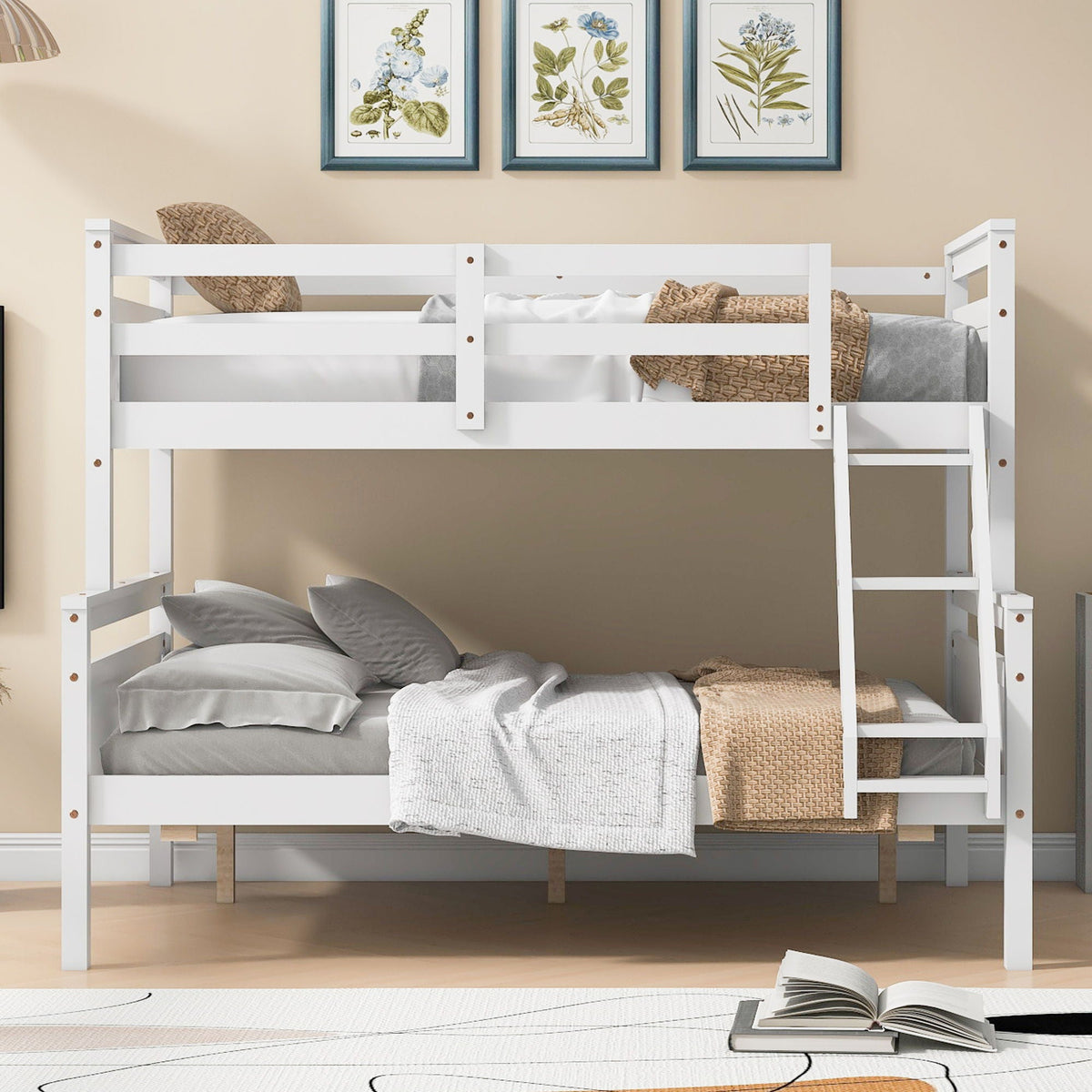 Twin Over Full Bunk Bed with Ladder and Storage Options - White or Dark Gray