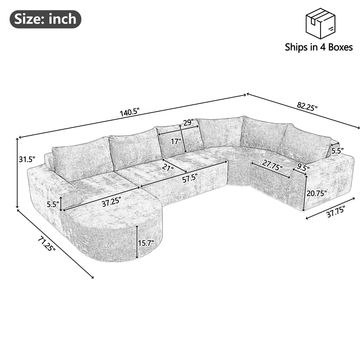 Modular Cloud Sectional Sofa Set with Deep Seating - Choose Beige, Dark Gray, or Dark Brown