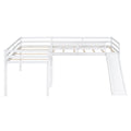 L Shaped Loft Bed with Slide and Ladder - Twin Size, Solid Wood - White or Dark Gray