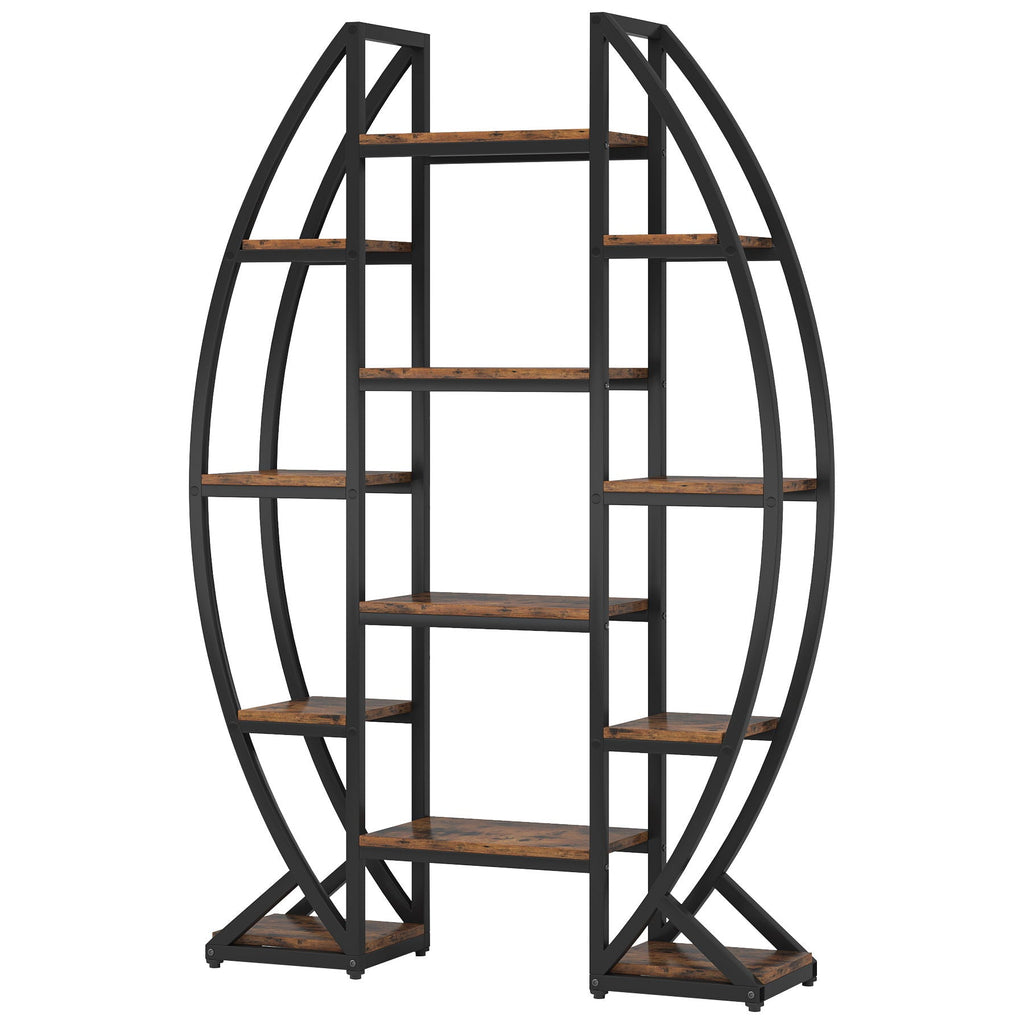 Triple Wide Oval Etagere Bookcase with Anti-Tip Device – Dark Brown