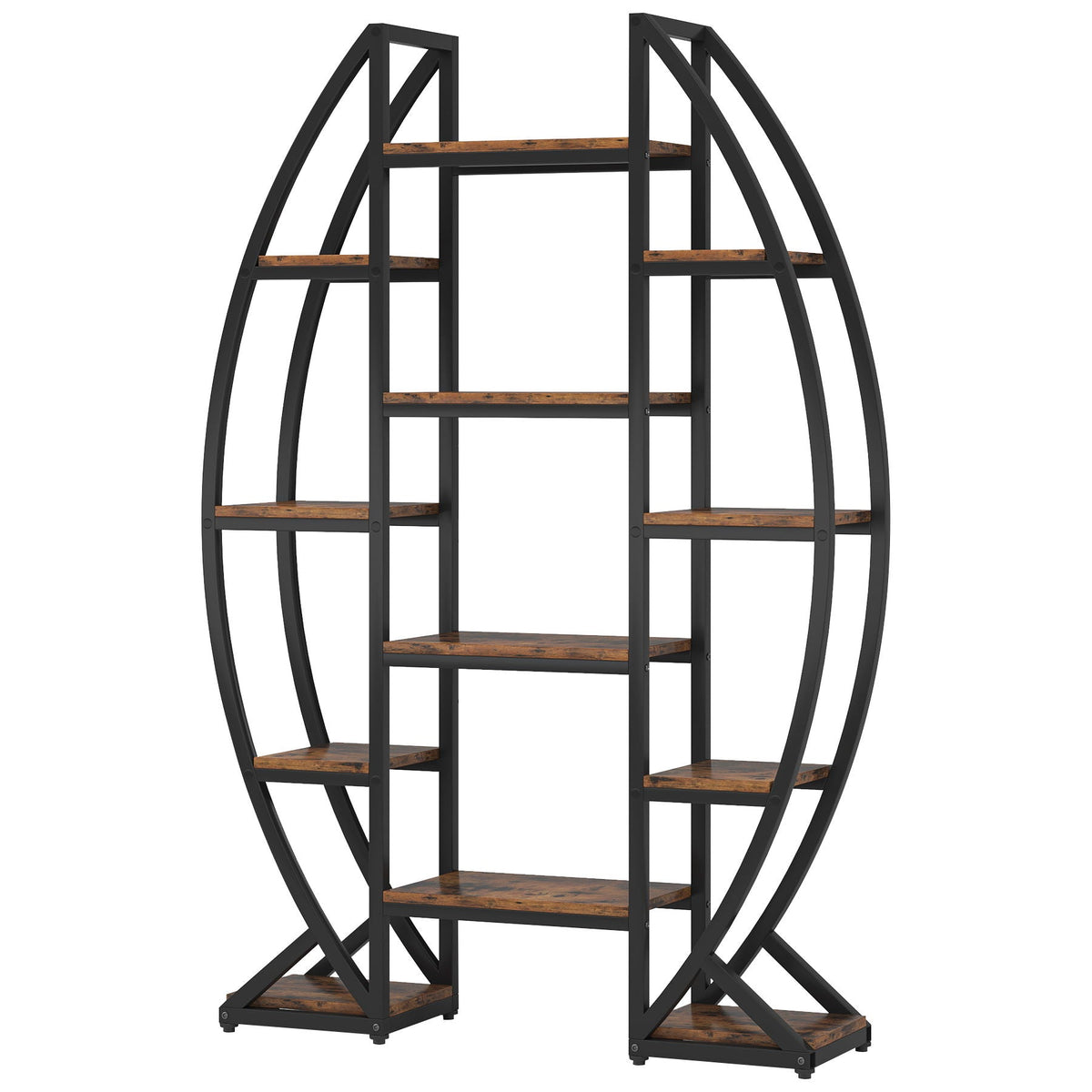 Triple Wide Oval Etagere Bookcase with Anti-Tip Device – Dark Brown