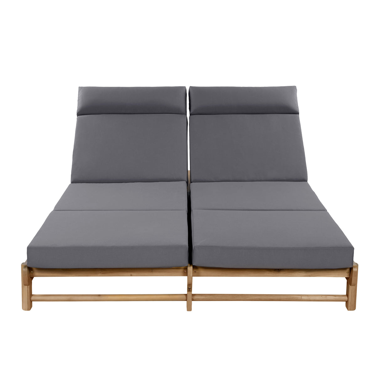 Light Teak Acacia Wood Double Chaise Lounger Set