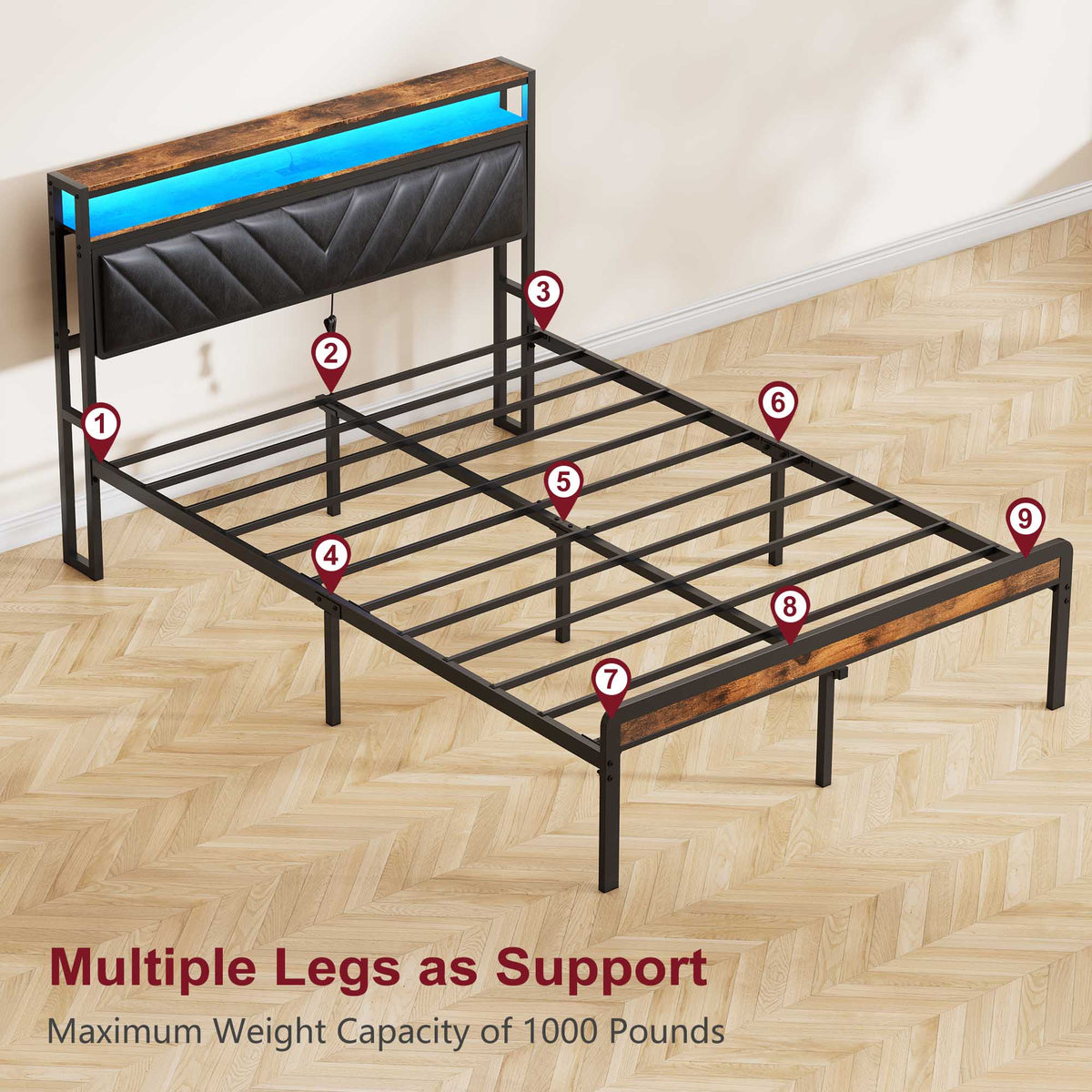 Full Size Metal Platform Bed Frame with Adjustable Upholstered Headboard