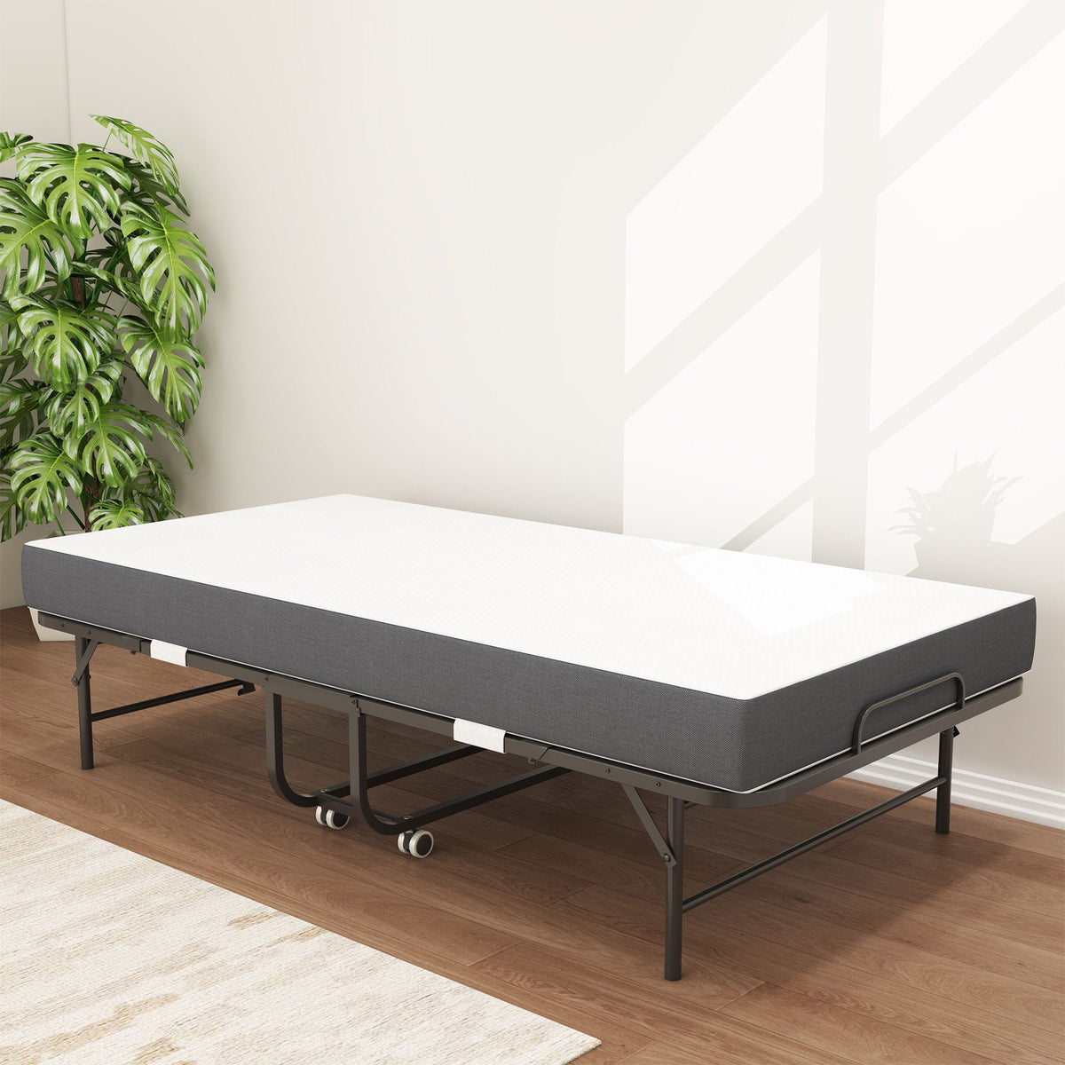 Twin Extra Long Folding Bed for Tall People with Memory Foam Mattress - Black