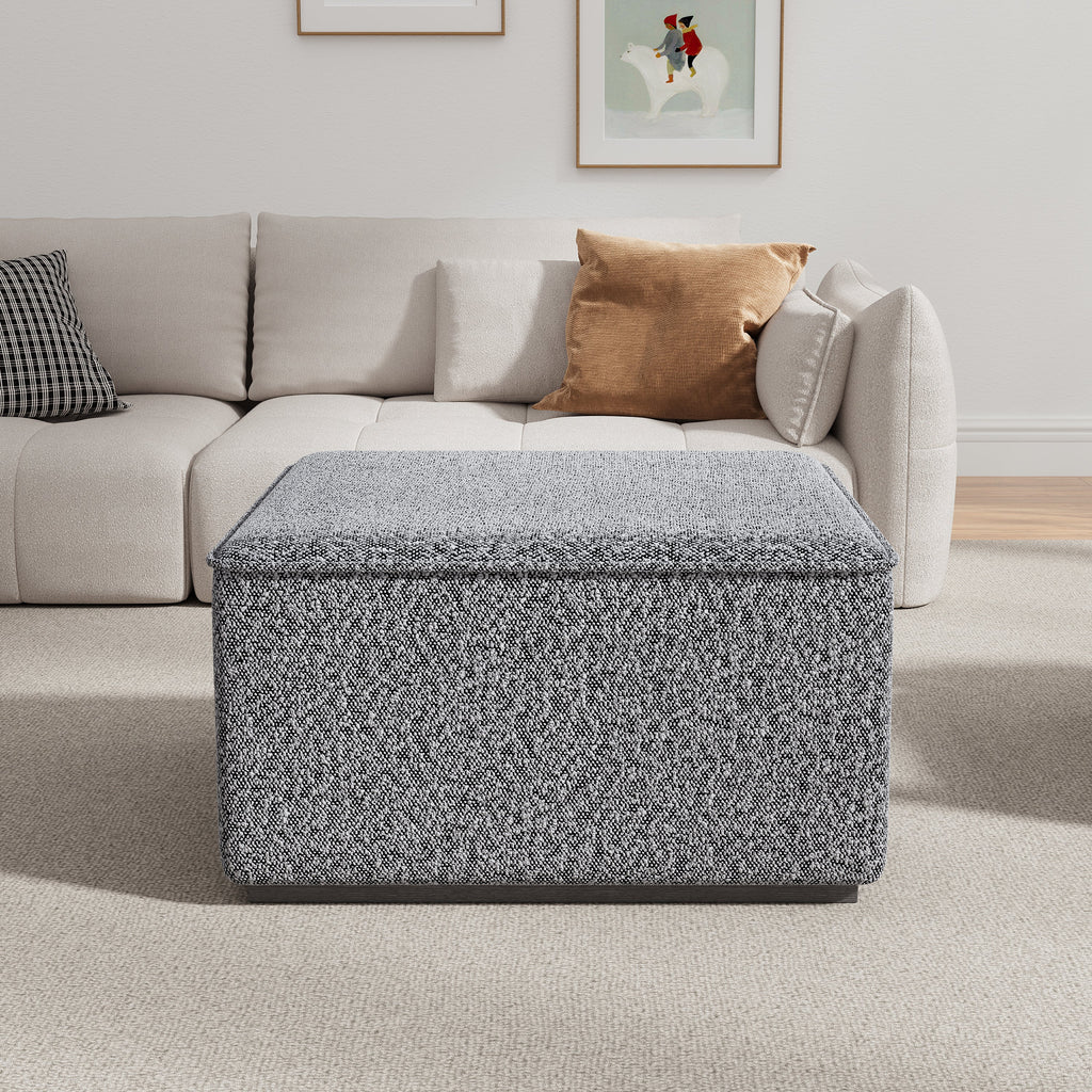 Square Upholstered Ottoman with Solid Wood Legs - Black-and-White Fabric