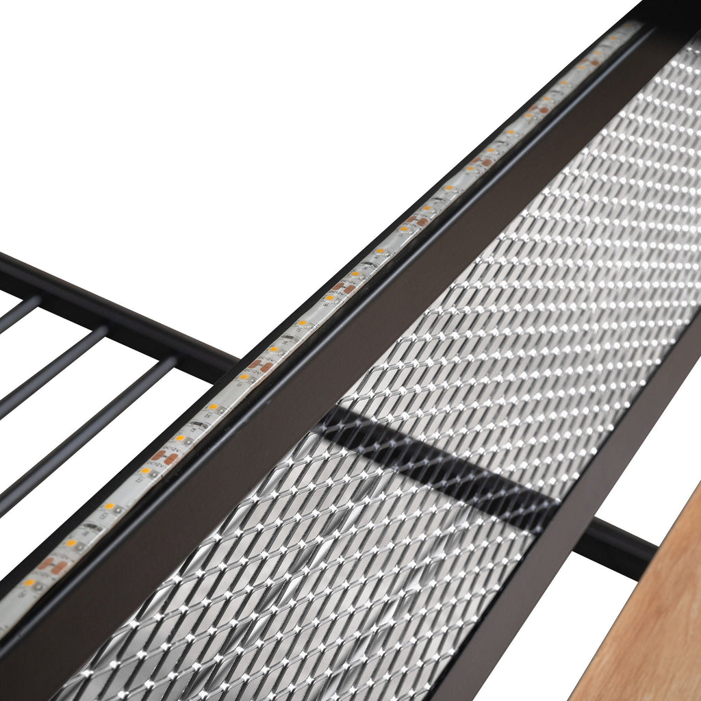 Full Size Bunk Bed With Built In Desk, Light, And 2 Drawers - Black