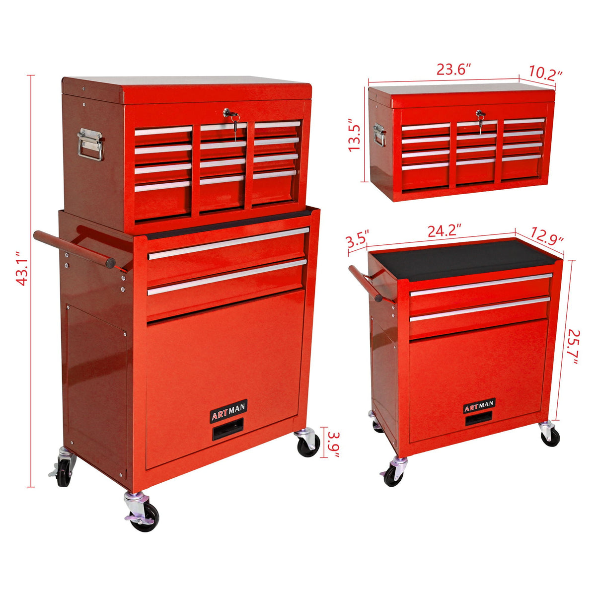 High Capacity Rolling Tool Chest With Wheels And Drawers, Storage Cabinet