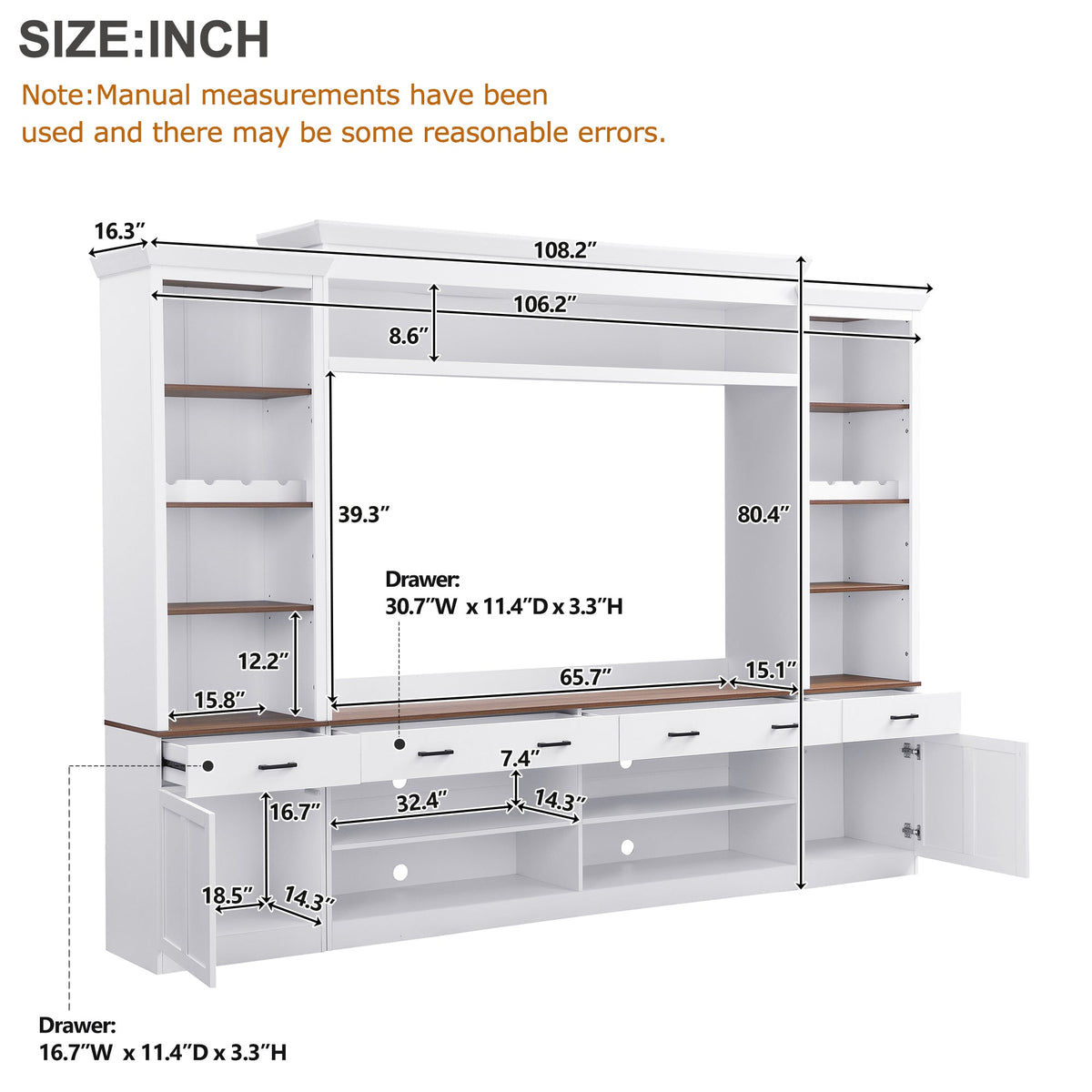 Farmhouse 4-Piece Entertainment Center with Bookshelf for TVs Up to 70" - Walnut MDF