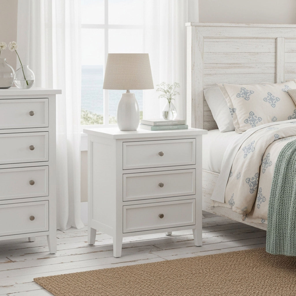 3 Drawer Nightstand with Metal Glides - White, Blue, Dark Green