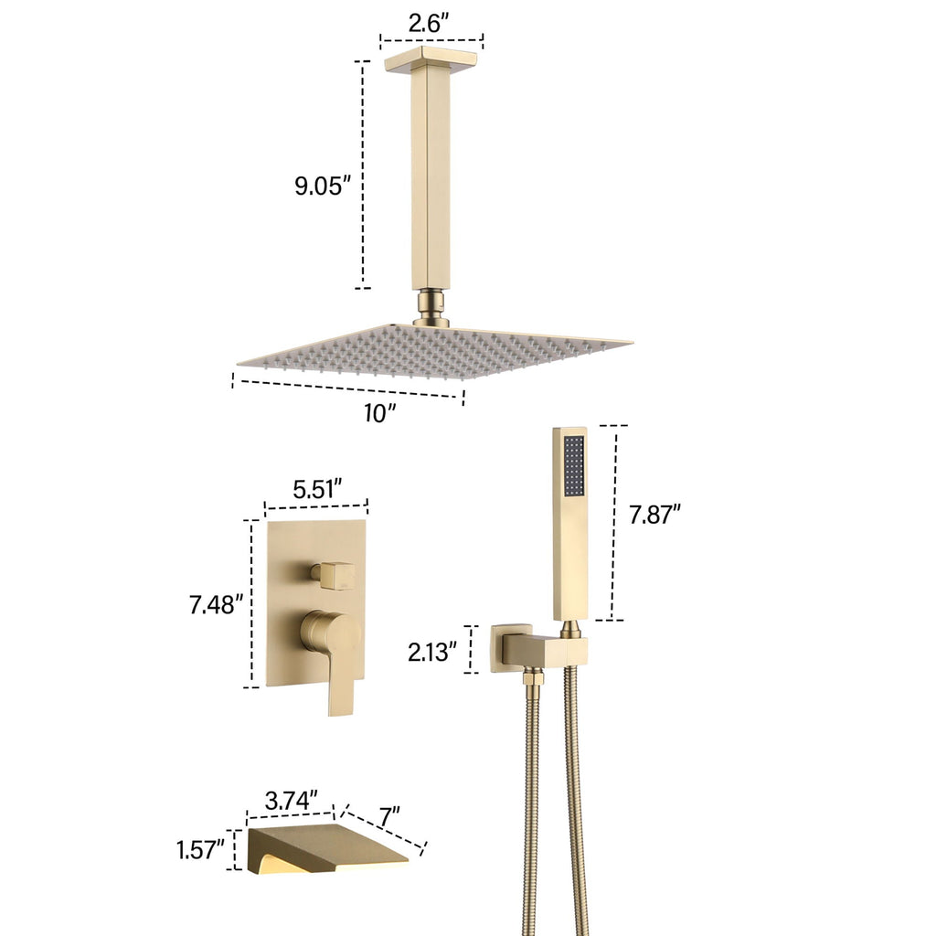 Wall Mount Shower System With High Pressure 10" Shower Head And Handheld
