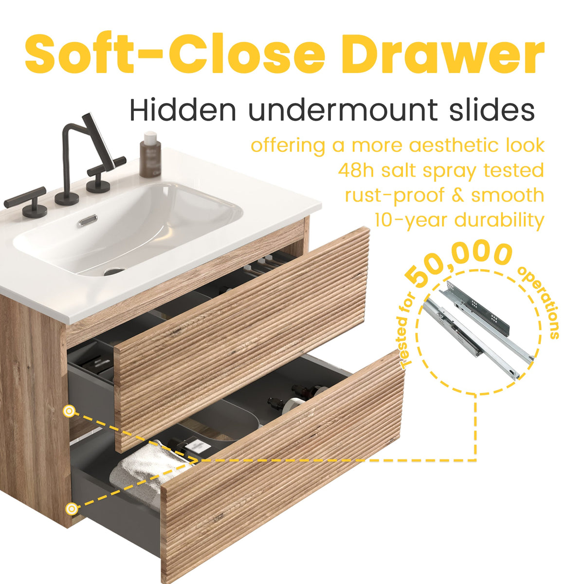 Gloria 30" Wall Mounted Bathroom Vanity with Soft-Close Drawers - Rough Oak