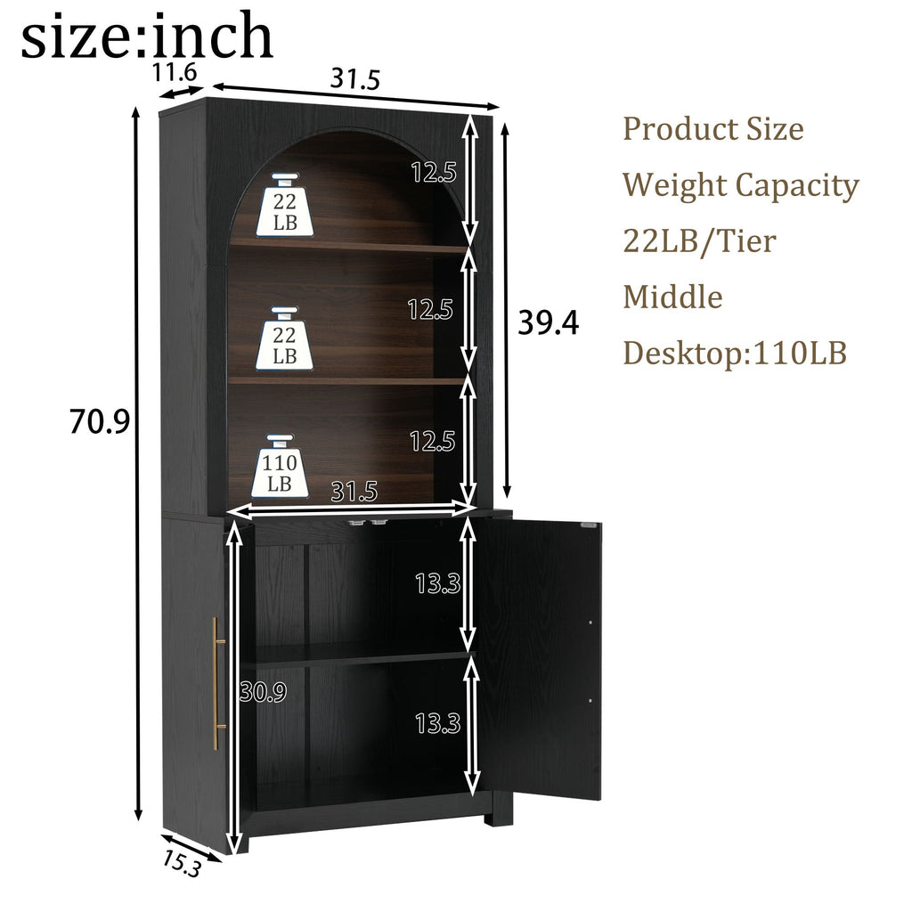 Modern Black Bookcase with Storage Cabinet - Black
