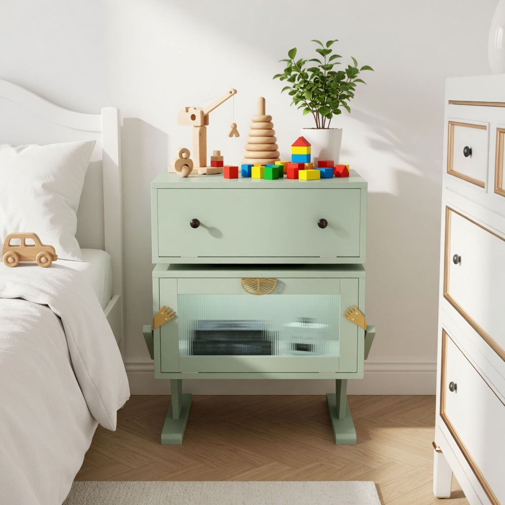 Robot LED Nightstand with 360° Rotating Drawer - White, Pink, or Green