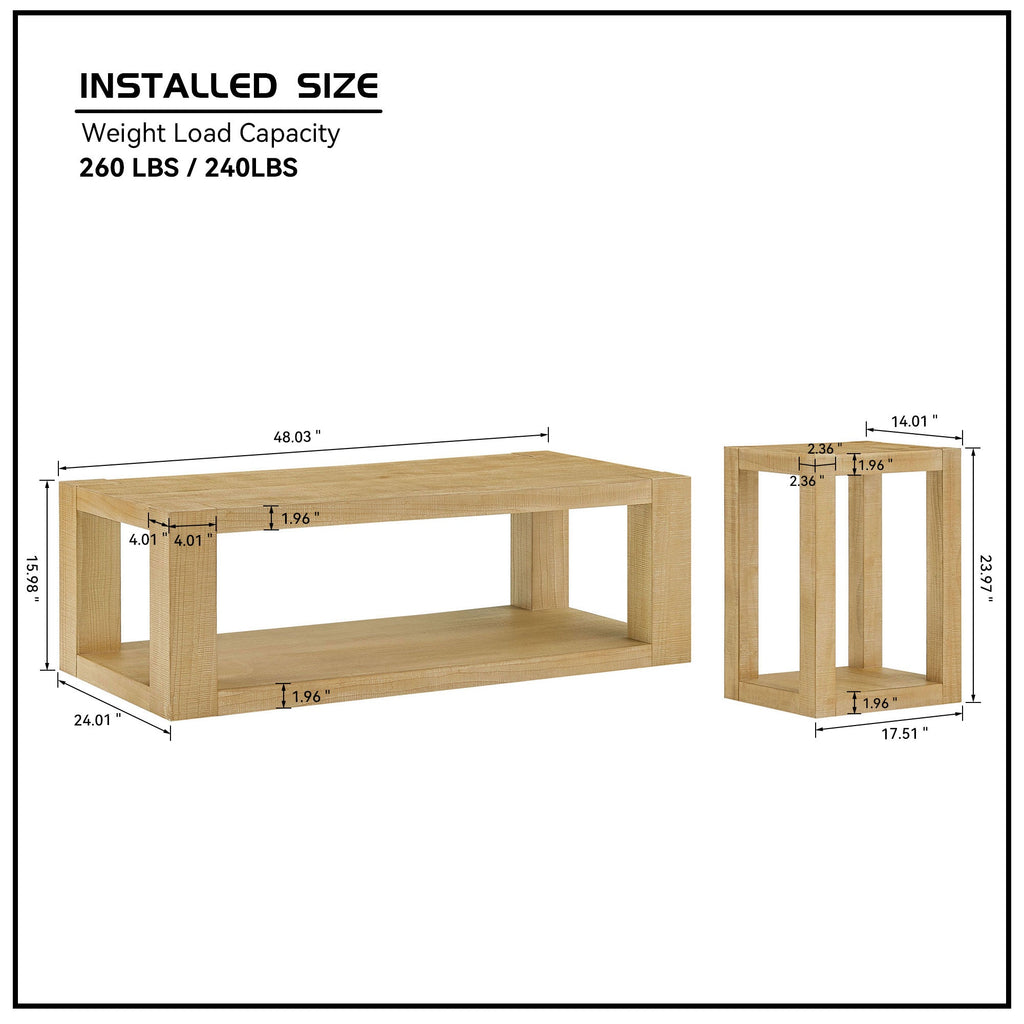 Modern Rectangle Coffee Table Set with Durable MDF Construction - 2-Piece