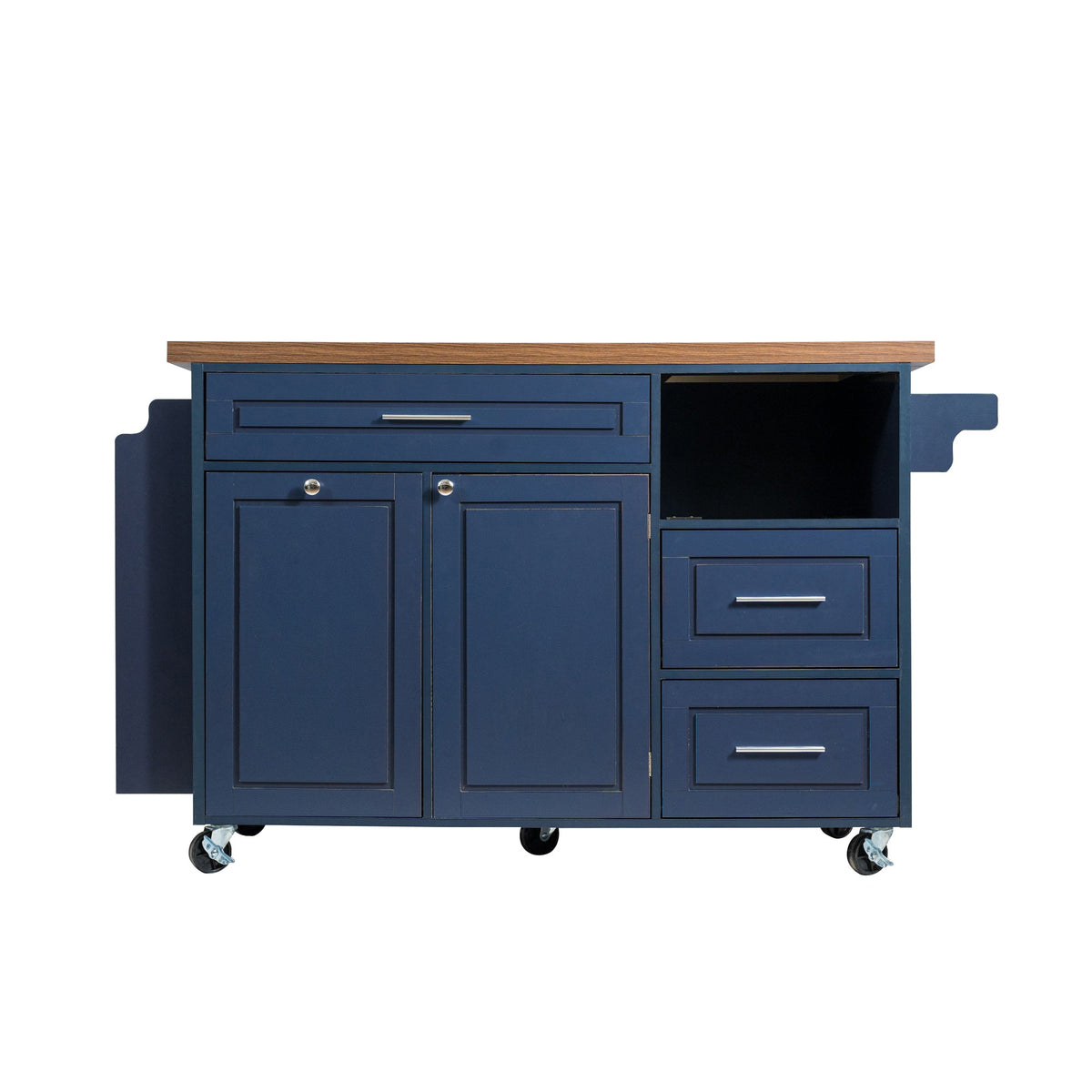 Rolling Kitchen Island Cart with Drop-Leaf and Rubber Wood Top - Natural