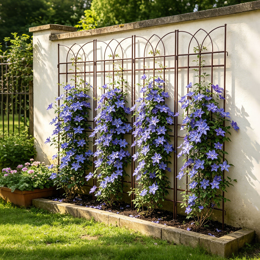 4 Pack Metal Garden Trellis with Rustproof Iron Support - Brown or Black