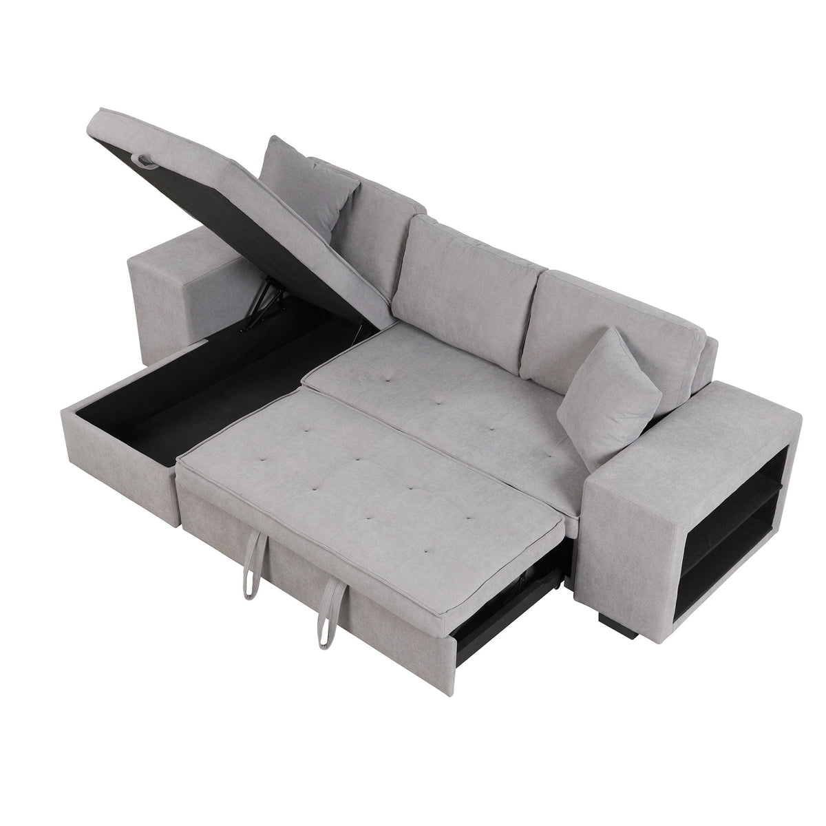 Reversible L-Shape Sleeper Sectional Sofa with Storage Chaise and 2 Stools - Multiple Colors