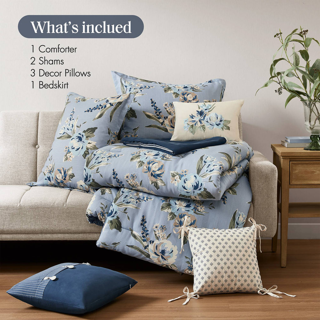 King Vintage Floral Comforter Set with Plush Filling – 7 Piece
