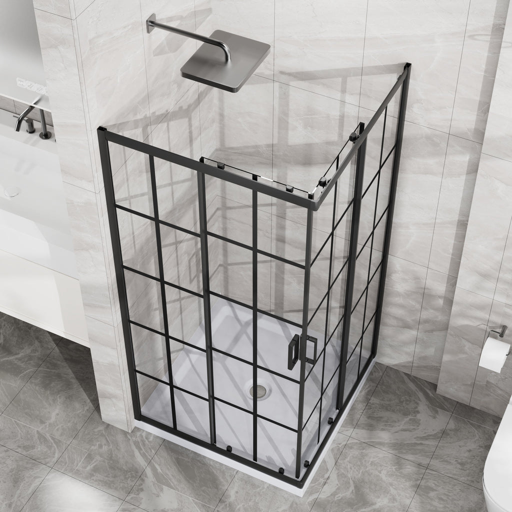 Tempered Glass Corner Shower Door with Sliding Opening - Clear