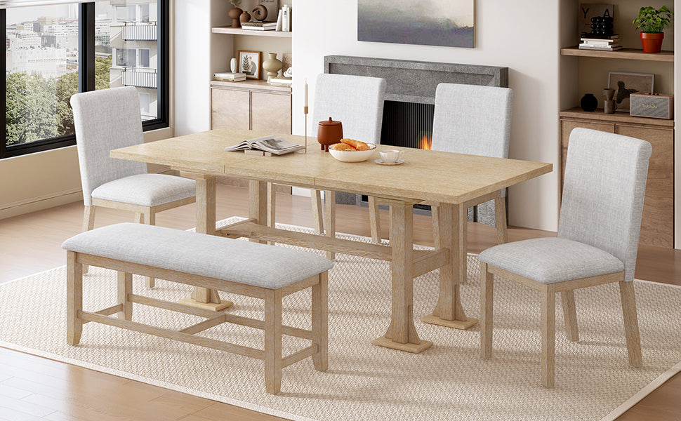 Farmhouse Extendable Dining Table Set with Removable Leaf - Natural Light