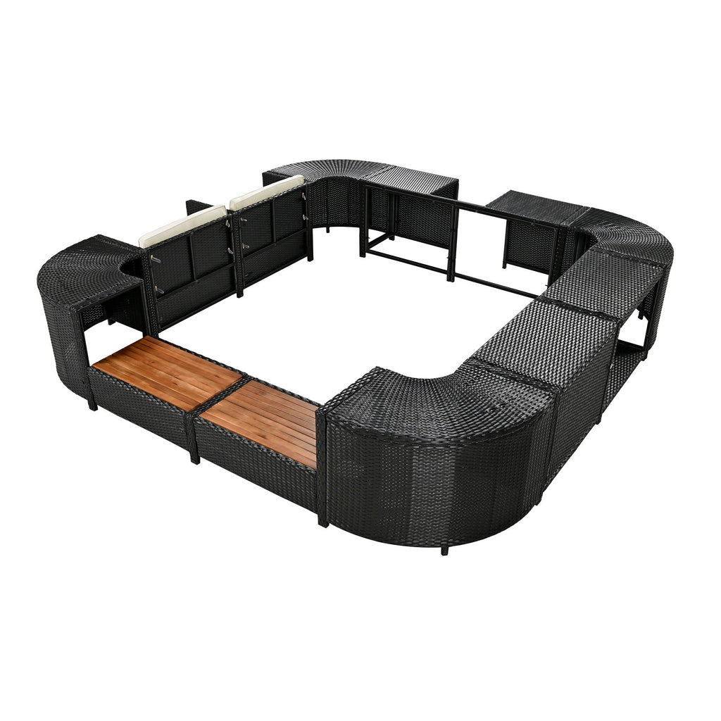 Spa Surround Outdoor Rattan Sectional Sofa Set with Storage - Dark Gray or Beige